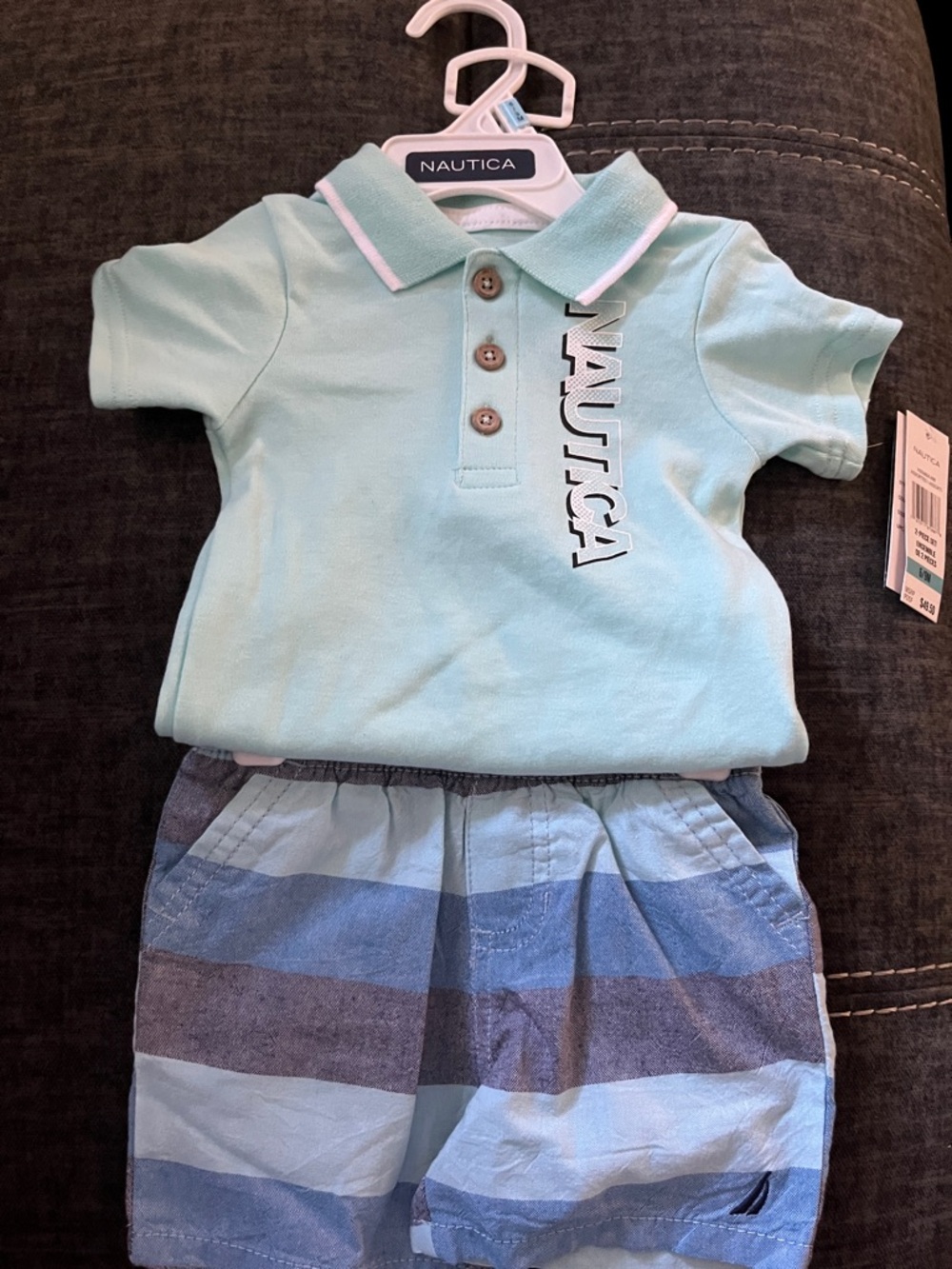 Nautica Boys Aqua Polo and Blue Striped Shorts Set